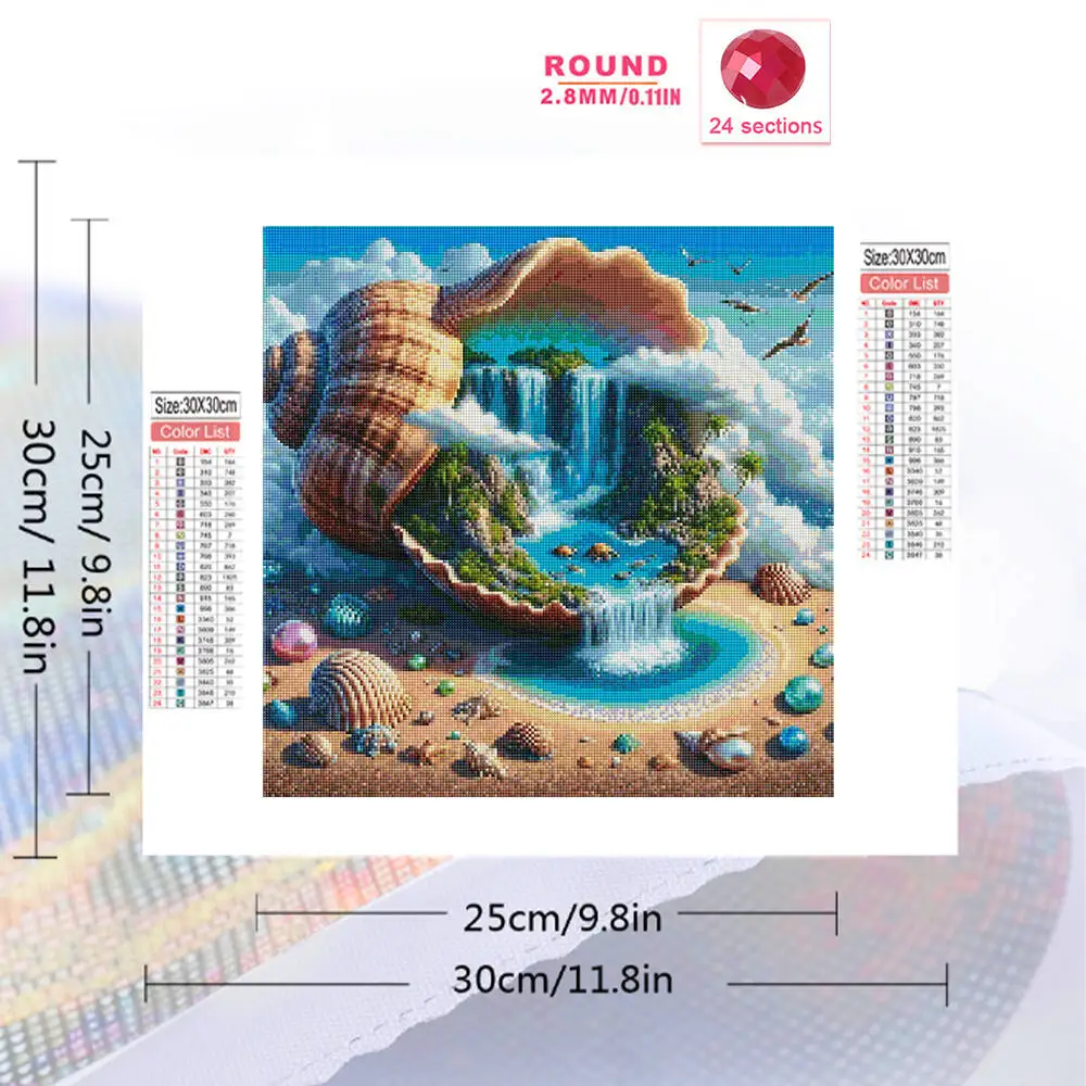 Momoart Full Square Round Diamond Painting Conch Diamond Mosaic Waterfall DIY Shell Embroidery Abstract Landscape Home Decor