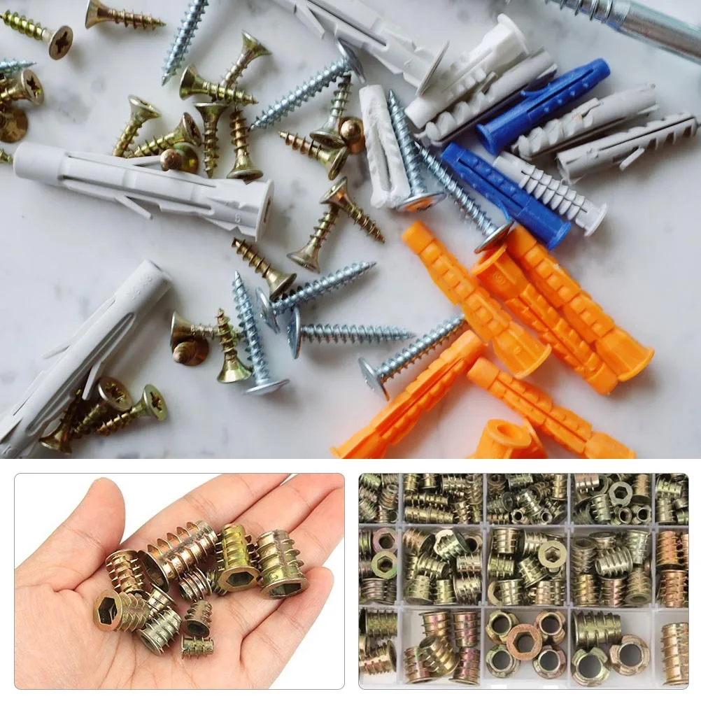

230Pcs T Nuts Carbon Steel Durable Threaded Insert Furniture Mounting Internal Threads Hex Drive Head Flanged Rust Resistant
