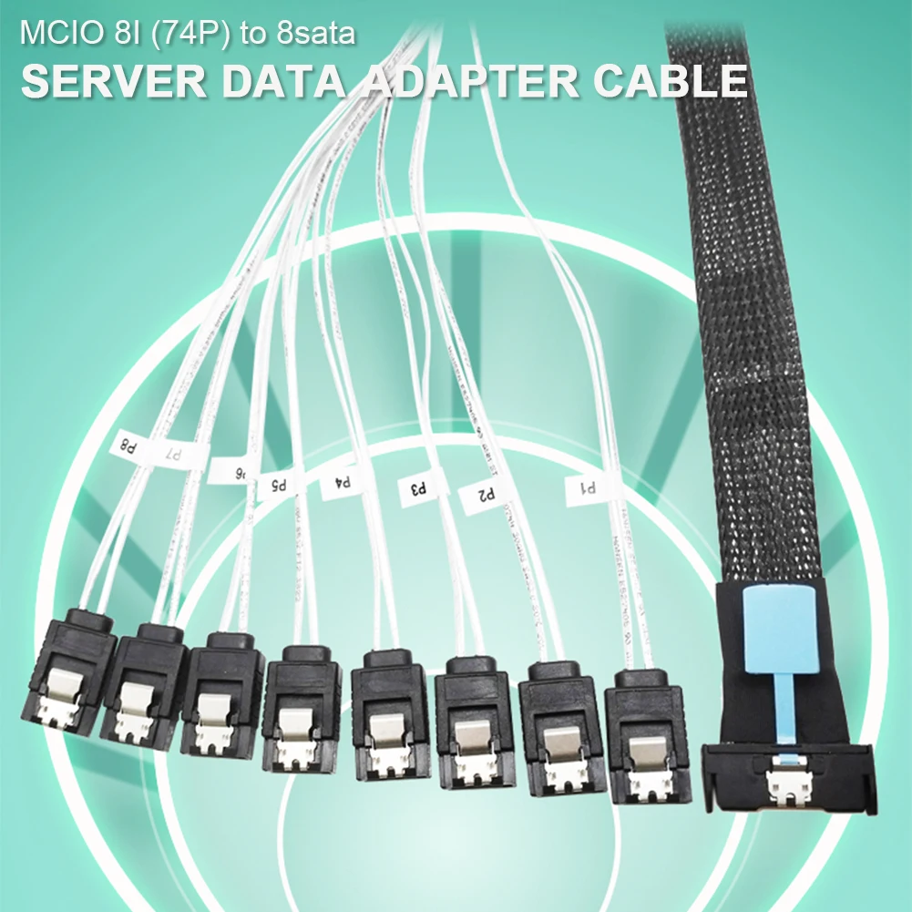 

0.5M PCI-E Slimline SAS SFF-8654 8I To 8X SATA Cable PCIe5.0 Slimline X8 To 8*SATA Cord SFF-8654 74P To 8*SATA 7P Cord
