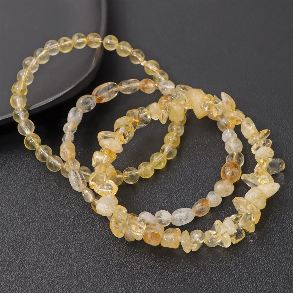 3Pcs/Set Natural Stone Citrines Bracelets for Women Reiki Bracelet Round Irregulat Chip Beaded Bracelet Stretch Bangle Jewelry