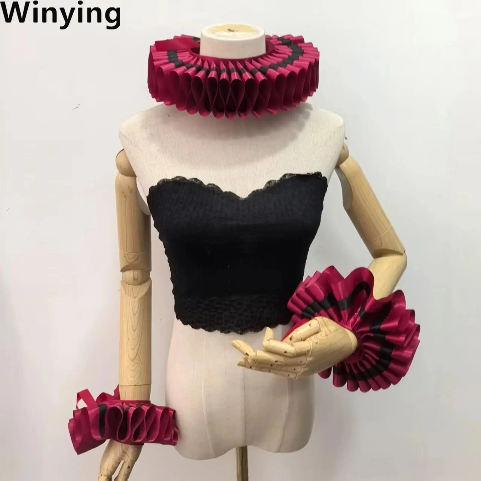 Women Adjustable Gothic Retro Collar Court-style Neck Ruffled Faux Collar Cuffs Set for Cosplay Photography Themed Parties