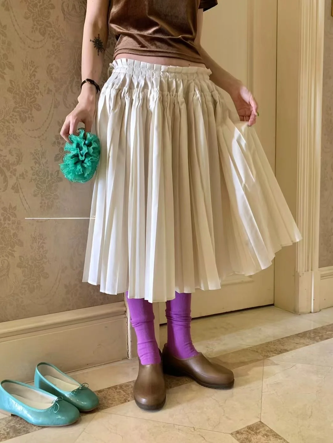 Ovins Yang Fairy Tale Heavy Embellished High Waist Pleated  Skirt Casual Drawstring Polyester Blend Autumn 2025 Collection
