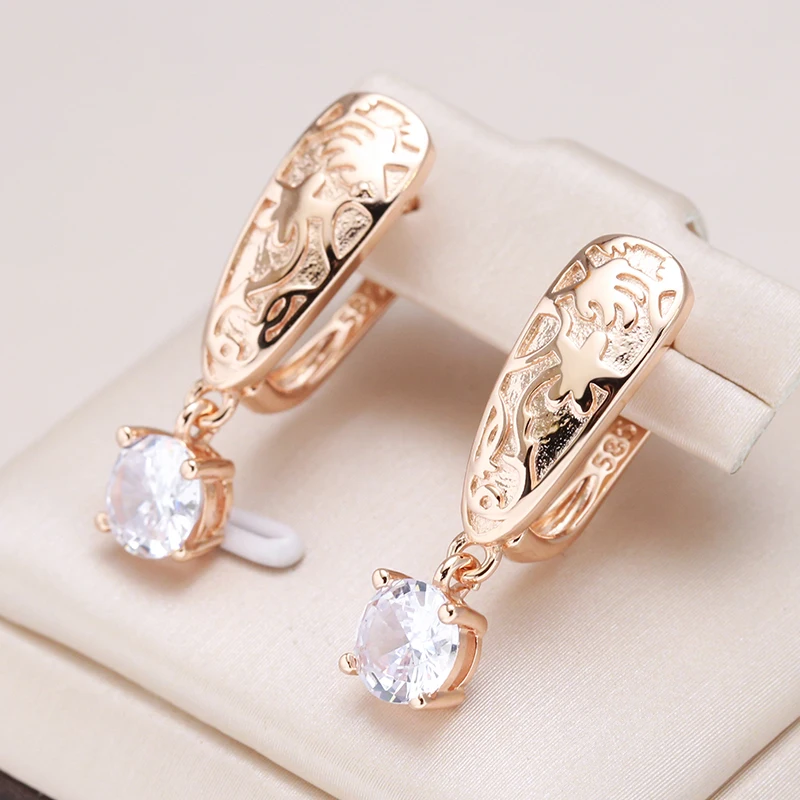 Kinel Unique Ethnic Bride Drop Earrings Women High Quality 585 Rose Gold Color Natural Zircon Fashion Wedding Daily Jewelry