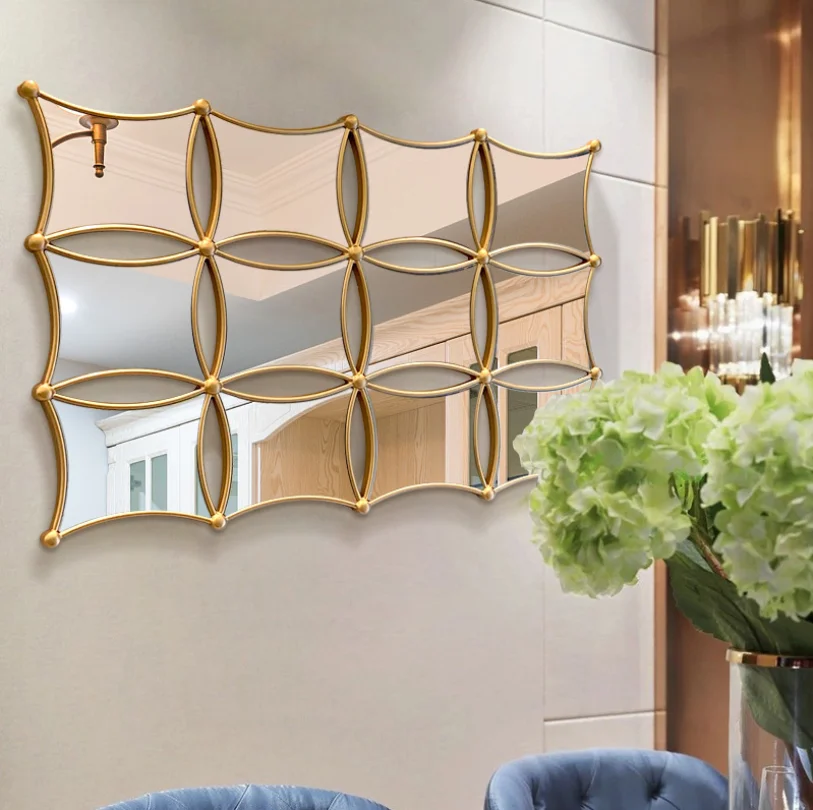 أريكة غرفة المعيشة الحديثة المصممة الصينية، خلفية إبداعية، مرآة زخرفية فاخرة للتعليق على الحائط