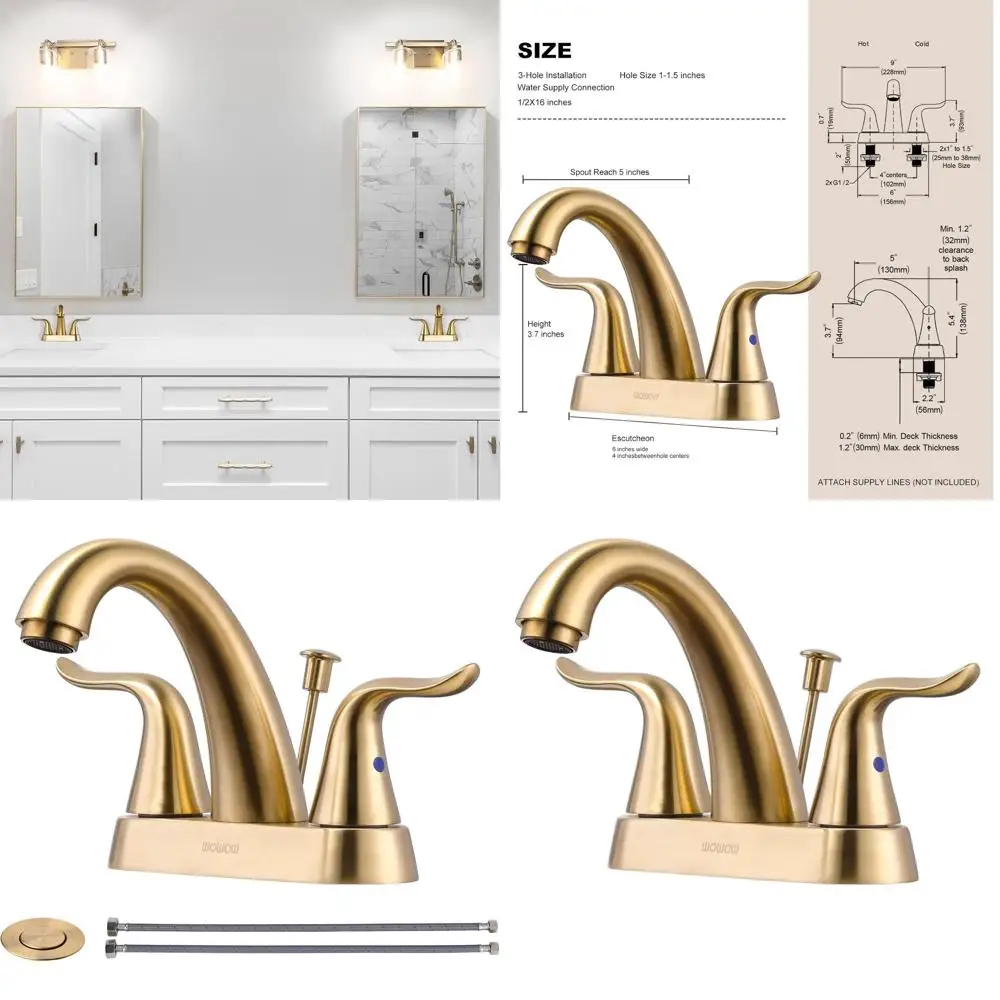 

4 Inch Centerset Vanity Faucet in Brushed Gold with Lift Rod Drain for Modern RV Sink Mixer Tap