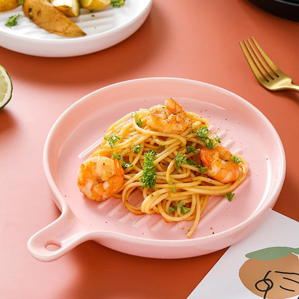 

Ceramic Food Serving Plate Baking Dish Oven Safe Dinner Plates Antiscald Handle Multifunctional Dessert Appetizers