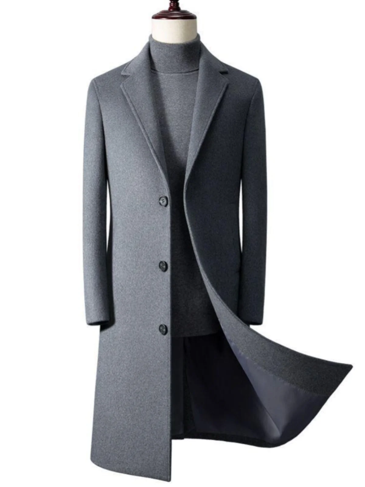 معطف صوفي متوسط الطول للرجال، ضيق وأنيق، معطف خريفي عصري على الطراز الكوري