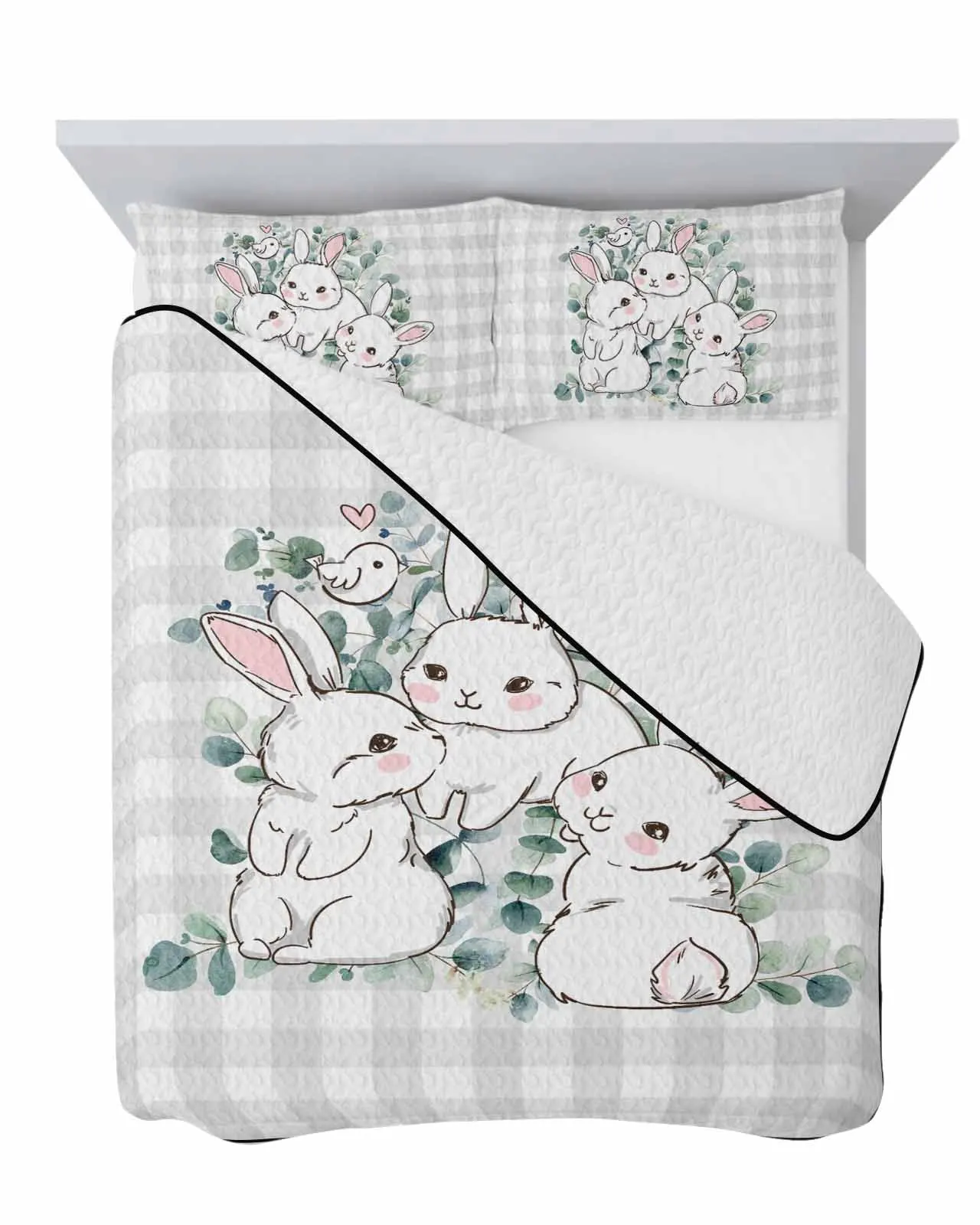 Easter Grey Checkered Eucalyptus Leaf Rabbit Cooling Blankets Air Condition Comforter Lightweight Summer Quilt Thin Quilt