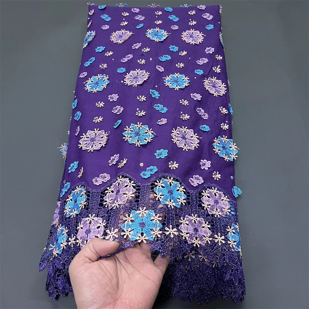 

2026 New African Lace Fabric Nigerian Tulle Embroidered Bridal Gown Material Soft Cotton Damask for Wedding Party Dresses 5Yards