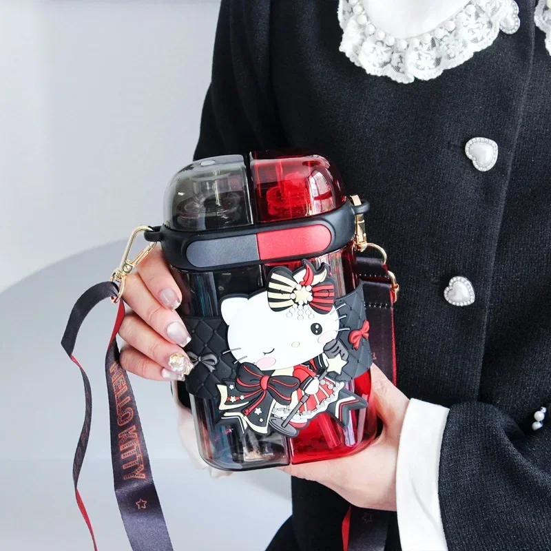 

Sanrios Cartoon Anime HelloKitty Straw Cup Cute Kuromi Large Double Drinking Bottle Kawaii Cinnamoroll Tritan Water Cup Gifts