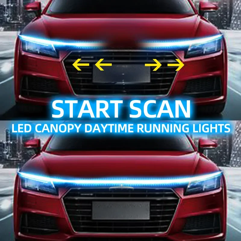 LED Car Daytime Running Light DRL With Turn Signal Lamp Car Hood Decorative Light Strip With Start Scan Meteor Dynamic 12V image 2