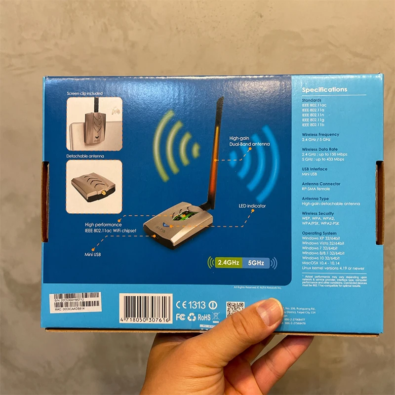 Imagem -04 - Alfa Awus036achm Adota Mt7610u Chipconjunto Dual-band 2.4g 5g600m Placa de Rede sem Fio Adaptador Wifi de Alta Potência para Windows Kali