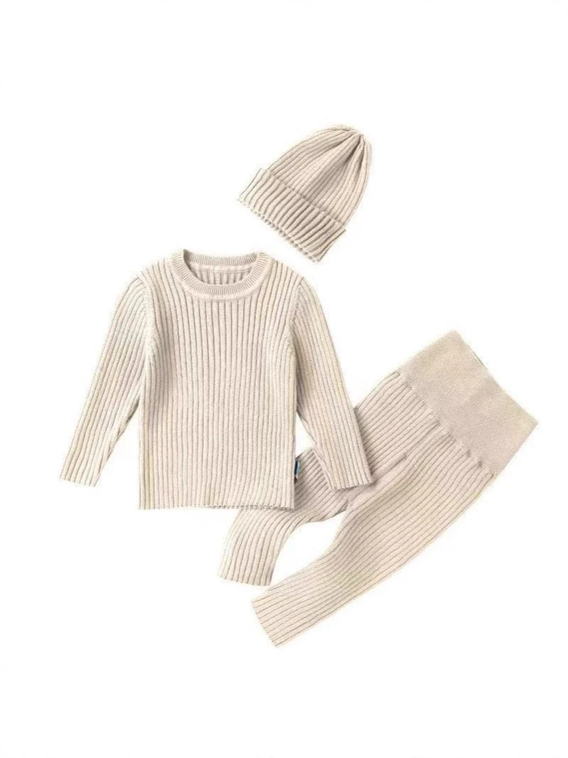 Children Sets Girls Clothing 2025 New Spring and Autumn Causal Solid Fashion O-neck Knitwear Versatile Long Sleeve and Pants