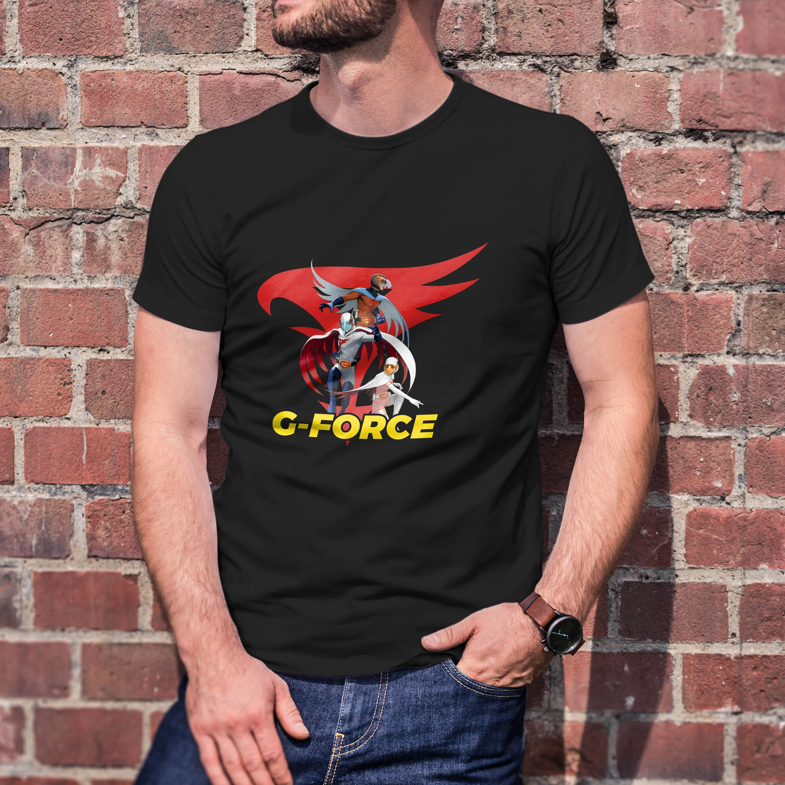 تي شيرت G Force Gatchaman Battle of the Planet بطباعة جرافيك للجنسين كاجوال من القطن عتيق برقبة دائرية وأكمام قصيرة