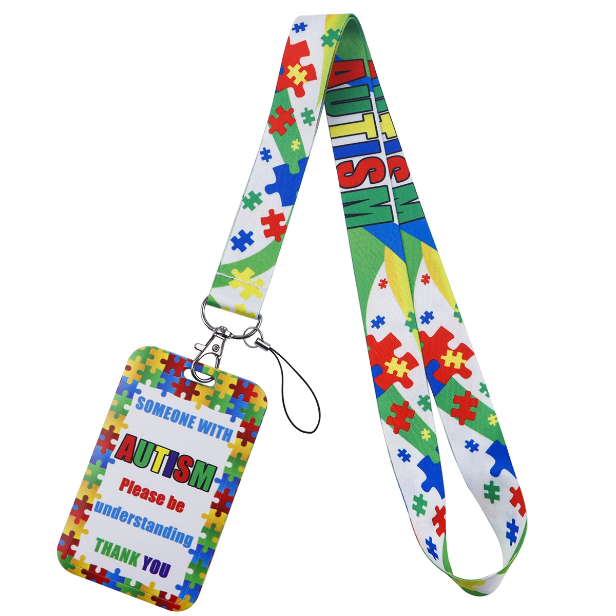 Autism Puzzle Neck Straps lanyard Car Keychain Credit  ID Card Pass Gym Mobile Phone Key Ring Badge Holder Jewelry Gifts