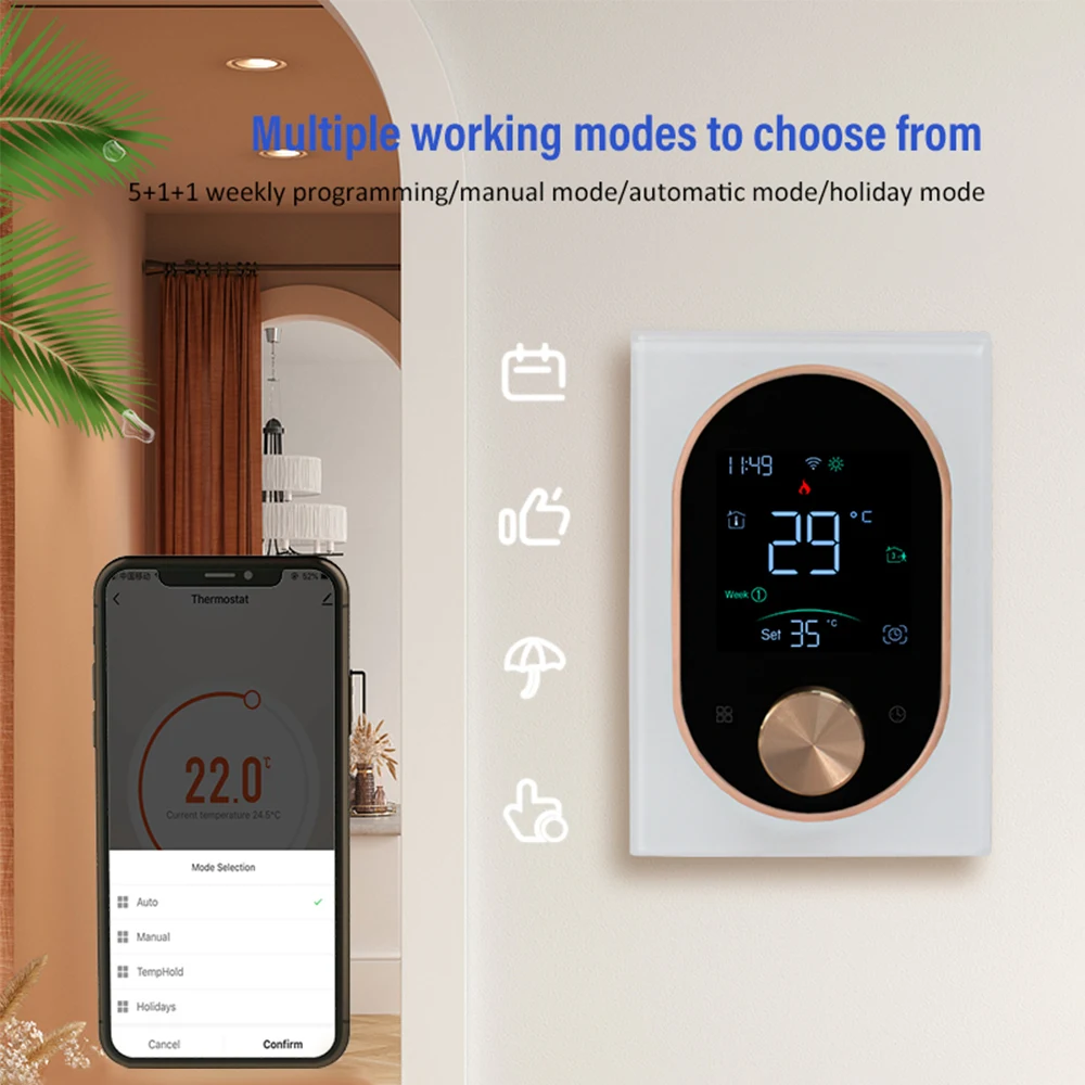 WiFi Smart Knob Thermostat Floor Heating Water Gas Boiler Home Programmable Temperature Controller LED Touch Screen Google Home