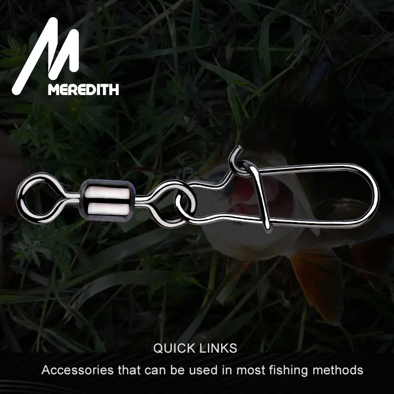 MEREDITH, accesorios de pesca de Lucio, Conector de 50 unidades, rodamiento de clavijas giratorias de acero inoxidable