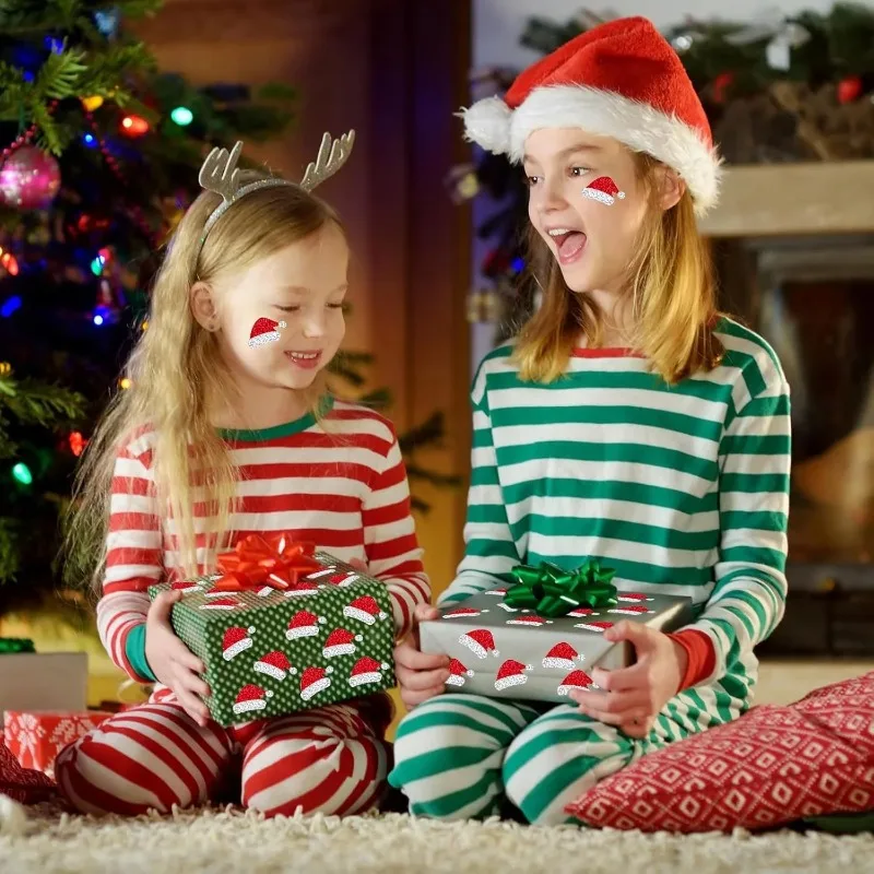 500 ピース/ロールグリッターレッドクリスマス帽子ステッカーパーティークリスマスギフトラッピングラベル子供スクラップブック文具ステッカー