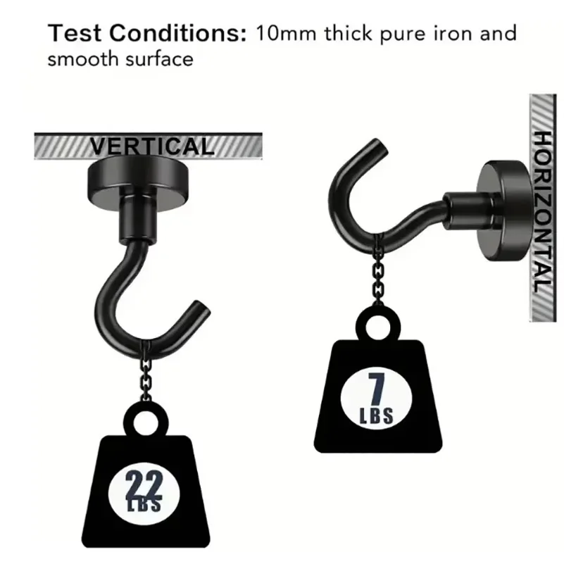 8Pcs Black Magnetic Hook 16 Lbs (Approx 7Kg) Indoor Hangings, Kitchens, Workplaces, Offices and Garages