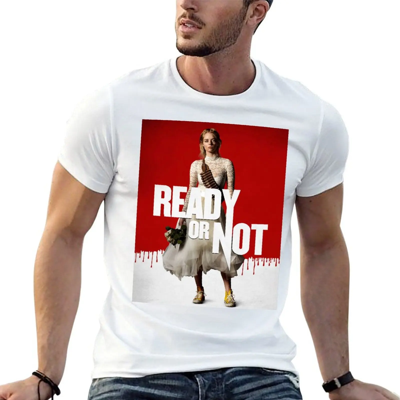 Ready Or Not Movie Posterr T-shirt boys animal print customs kawaii clothes customizeds T-shirt men