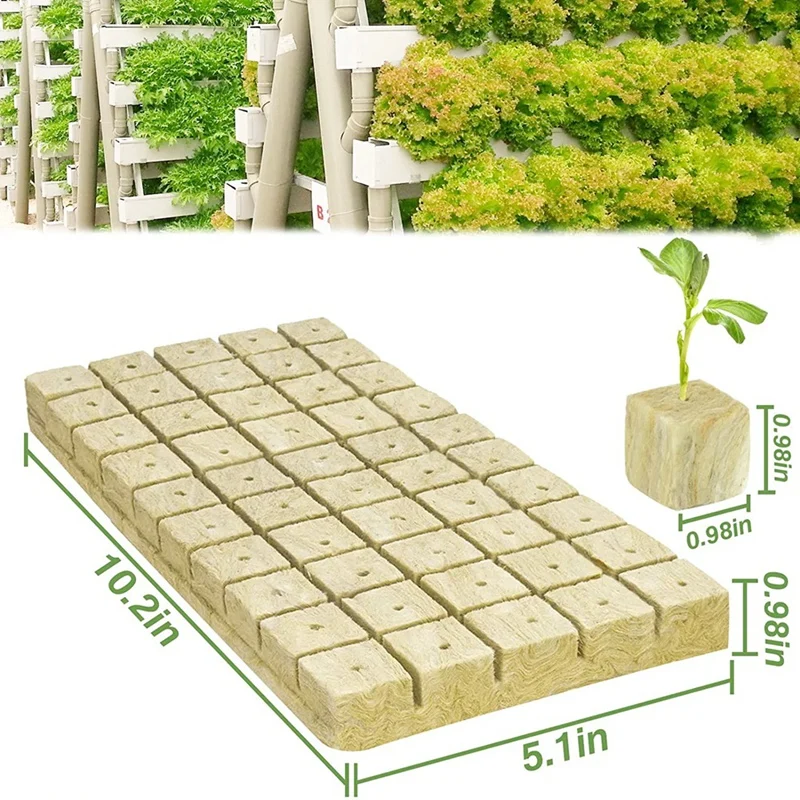 50Pcs Stonewool Hydroponic Grow Media Starter Cubes Plant Cubes Soilless Substrate Seeded Rock Wool Plug Seedling Block