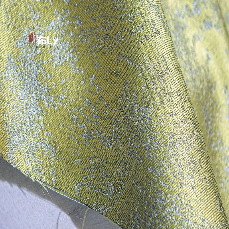 Vintage Peacock Blue Gold Thread Jacquard Fabric 3D Irregular For Luxury Coat Designer