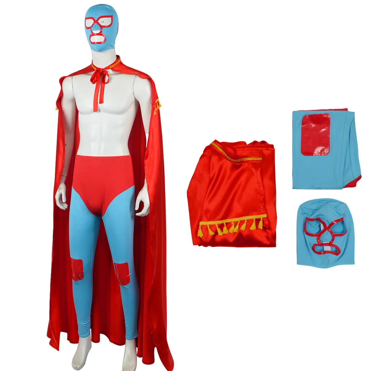 Disfraz de Cosplay de películas Nacho, capa roja, máscara, pantalones, conjunto completo de trajes para Nacho Libre, disfraz de Toro de Halloween, hombres adultos