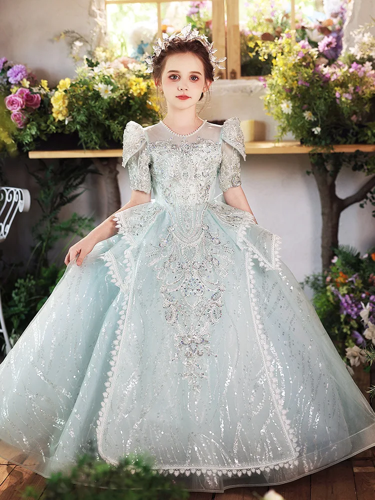 KLFLGD Gorgeous and elegant girls' beauty pageant dress, flower girl wedding dress, youth bridesmaid long dress