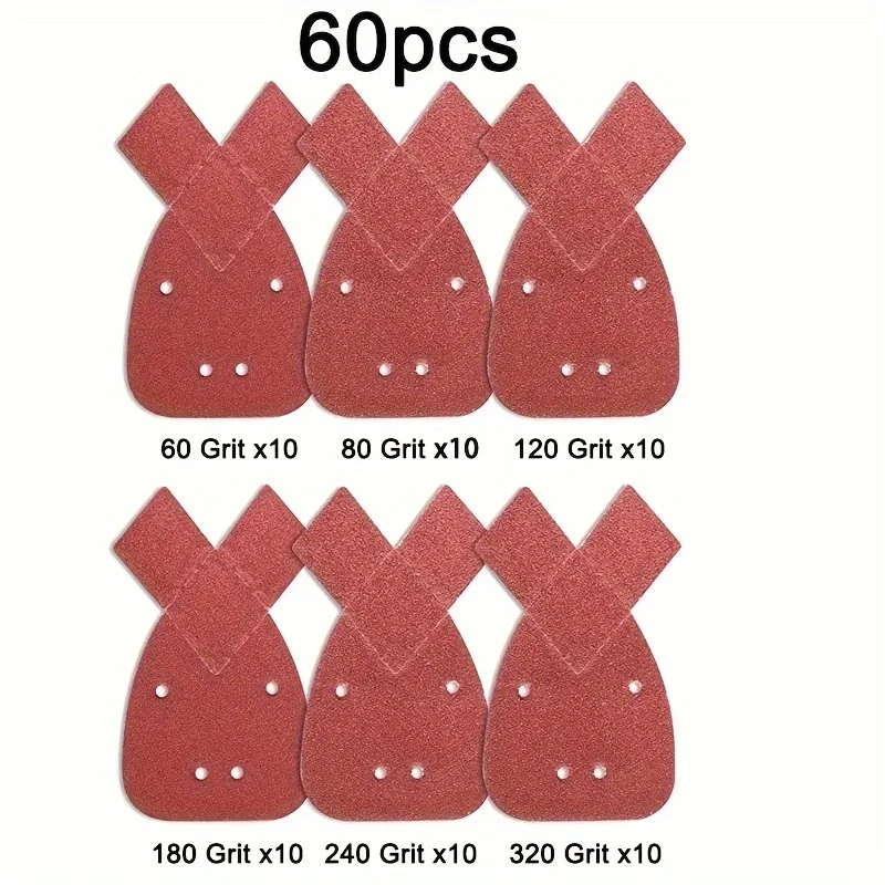 60Pcs Mouse Sanding Pads Set 4‑Hole Fit Black And Decker Detail Palm Mouse Sander Grit 60 80 120 180 240 320 Sandpaper Discs