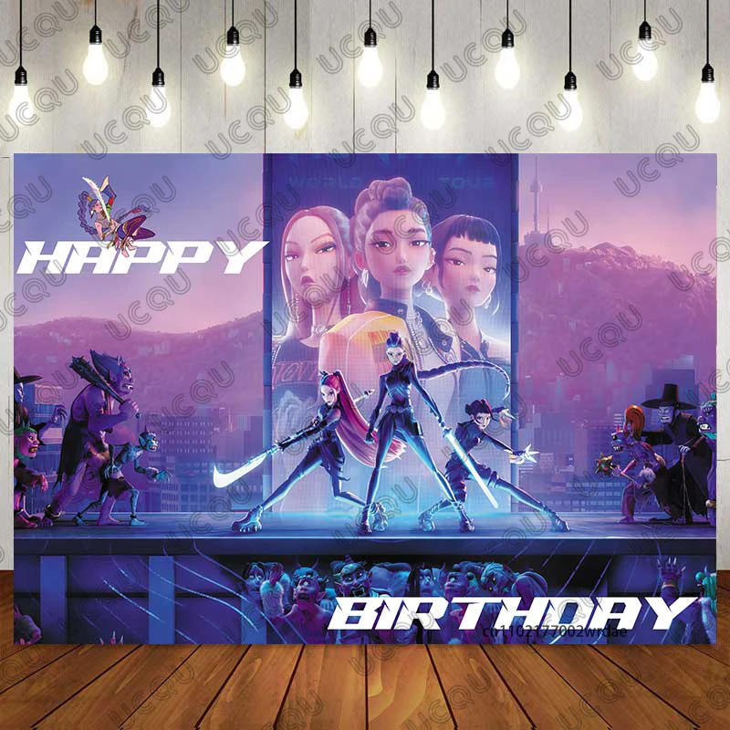 حار KPop فتاة شيطان الصيادين خلفية حفلة عيد ميلاد الأطفال زخرفة خلفية الهدايا لوازم التصوير خلفية راية #4