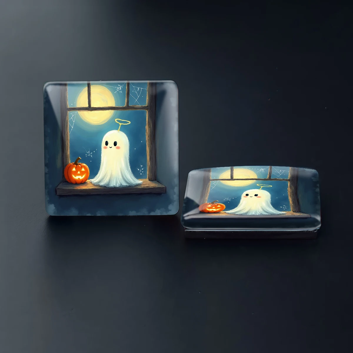 1PC 30MM Square Cute Ghost Glass Refrigerator Sticker Cute Ghost Home Decoration Birthday Gift Party Gifts
