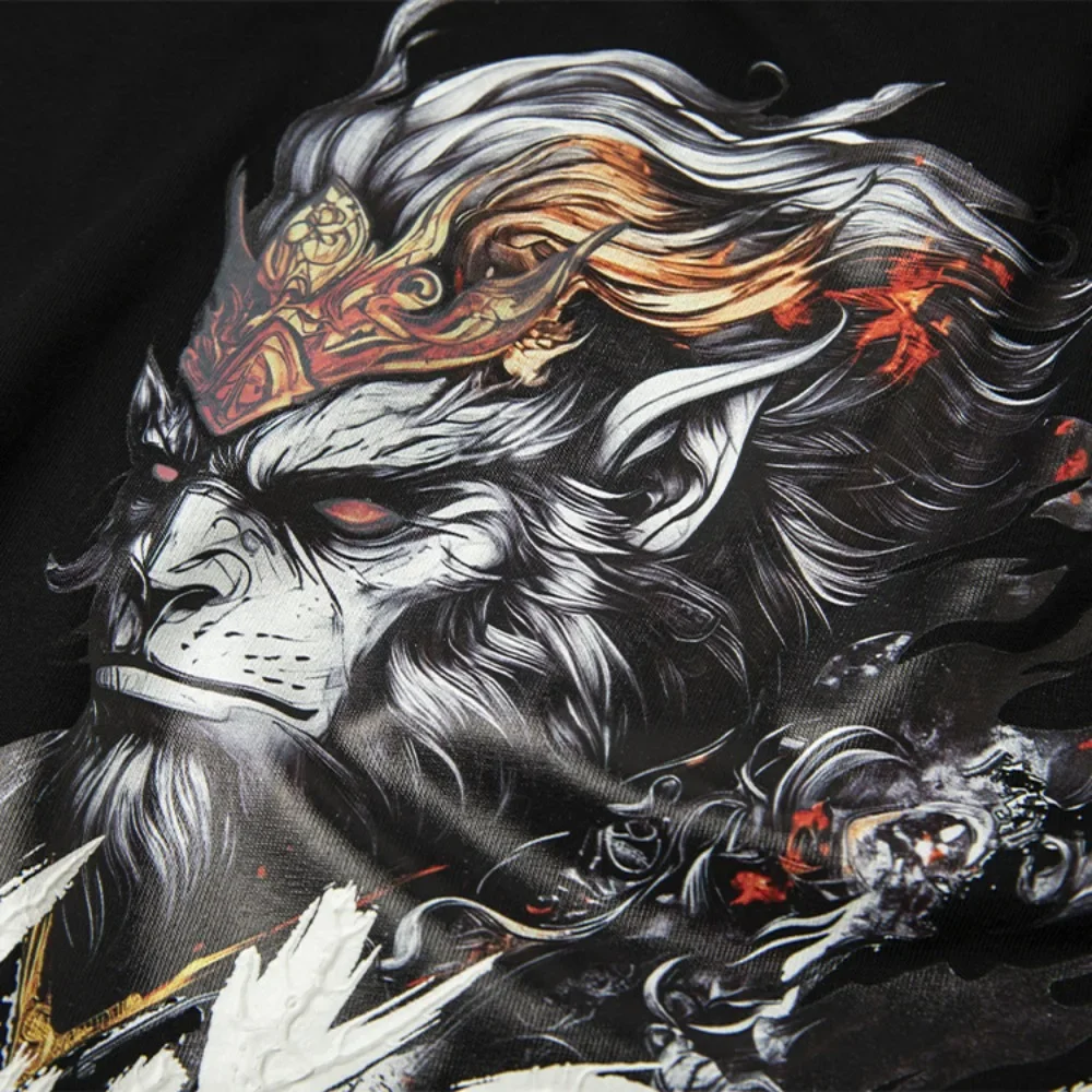 Chinese Style Qitian Great Sage Black Myth Wukong Short Sleeved Shirt China-Chic Pure Cotton Short Sleeved T-shirt Printing