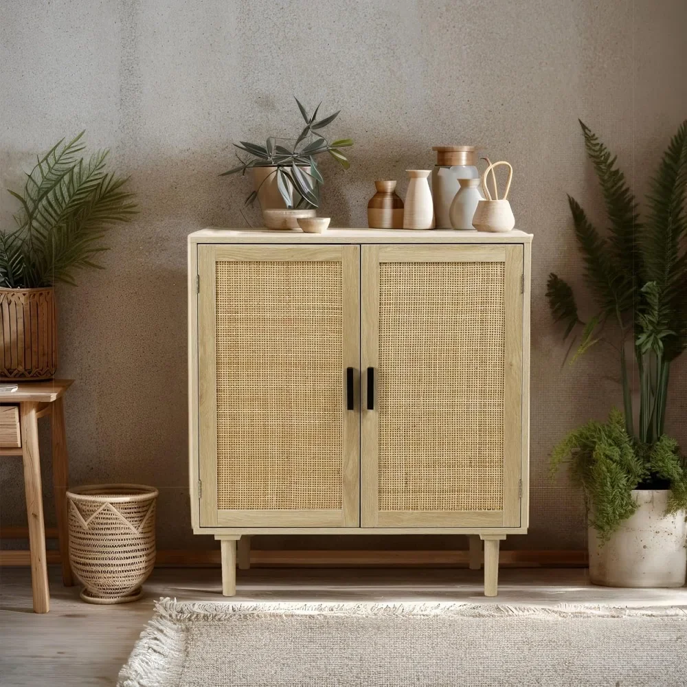 Credenza Buffet armadio da cucina con ante decorate in Rattan armadi da corridoio per mobili da soggiorno casa naturale