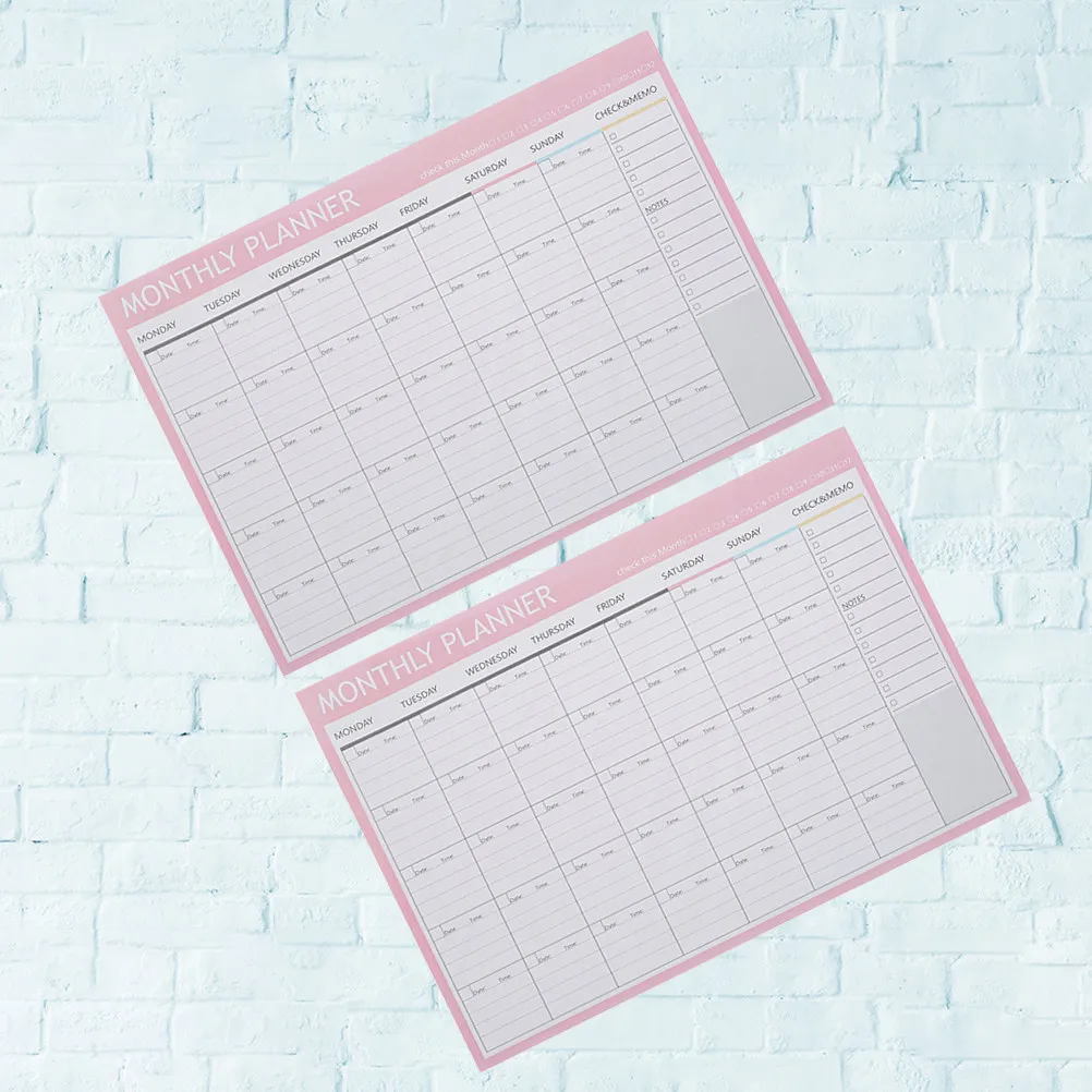 2Pcs Monthly Memo Notepad Pink Smooth Writing Note Reminder Sheets for School Office Stationery Planning Organizing Scheduling
