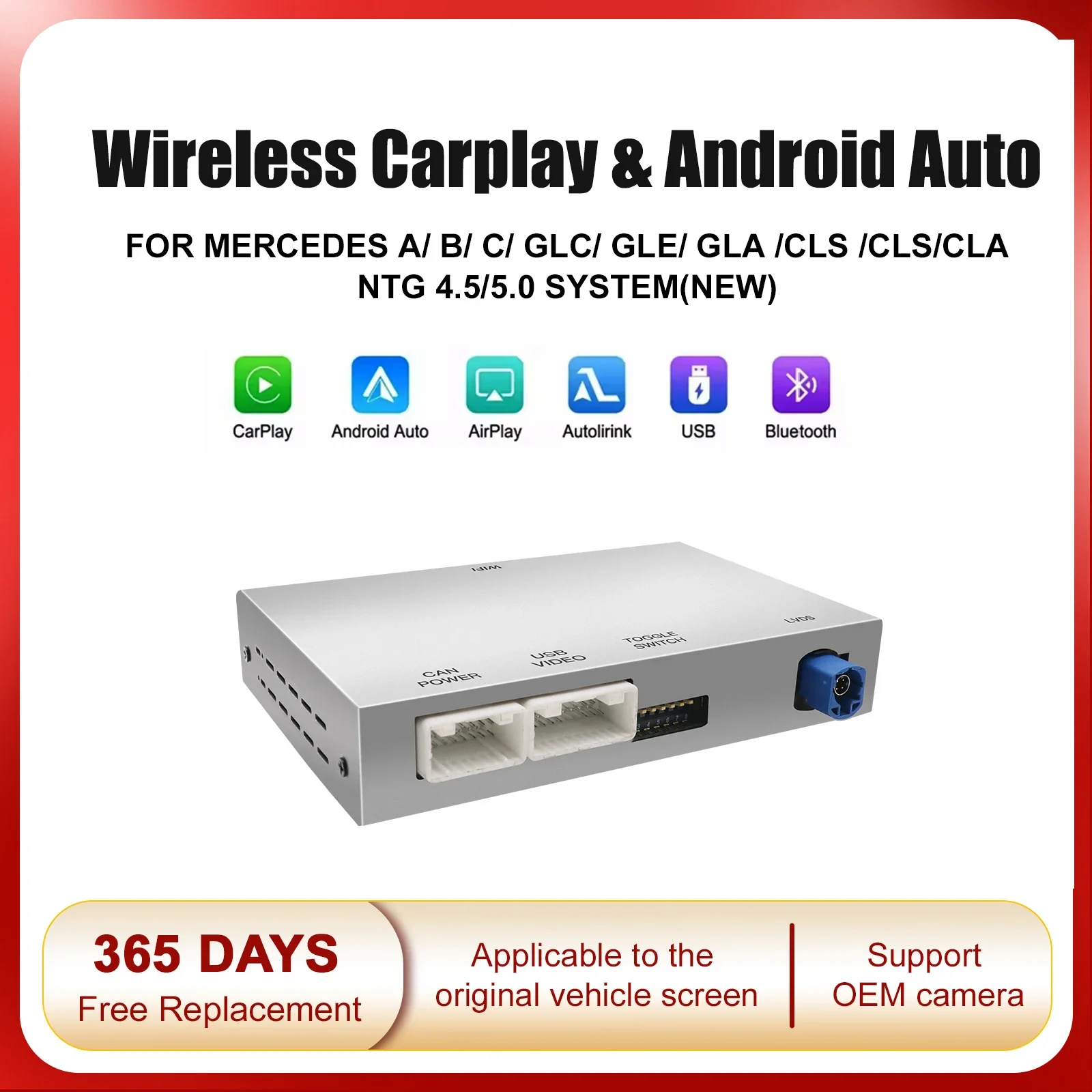 AUTOABC Wireless CarPlay Android Auto for Mercedes Benz A B C E Class GLA CLA CLE W205 W176 W204 W246 W167 NTG4.5/5.0 Mirror