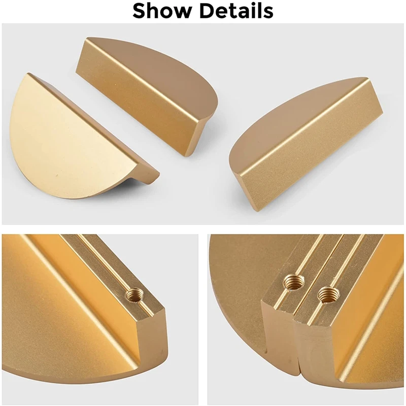 8Pack Champagne Gold Drawer Pulls,2.5 Inch Half Moon Cabinet Drawer Pulls Kitchen Handles, Modern Cabinet Hardware Pulls-A73M