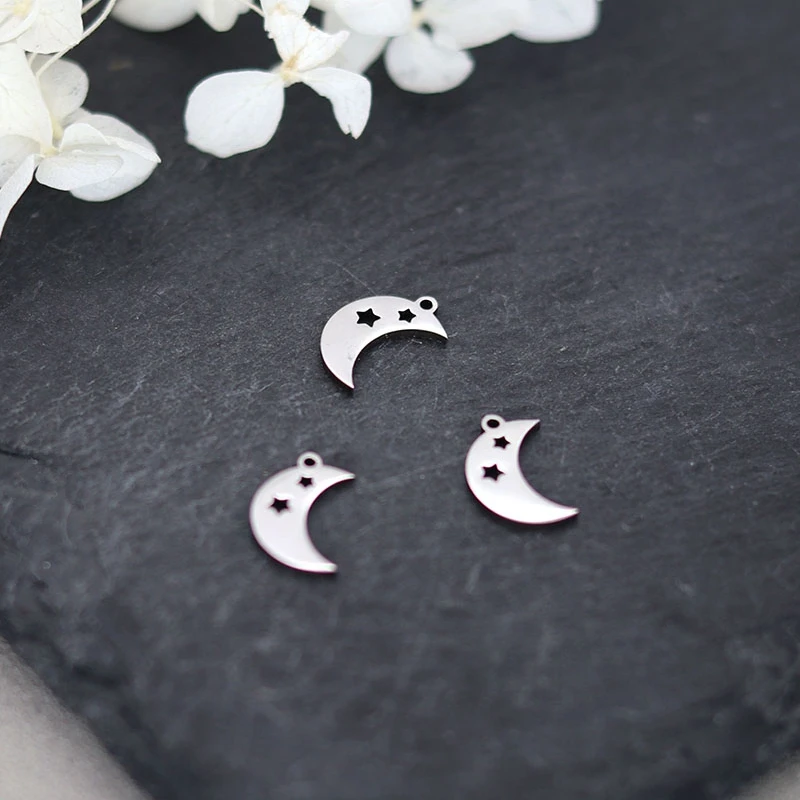 3pcs Star Moon Charm Stainless Steel Charms Small Pendant Necklace Accessories Jewelry Making Supplies Wholesale