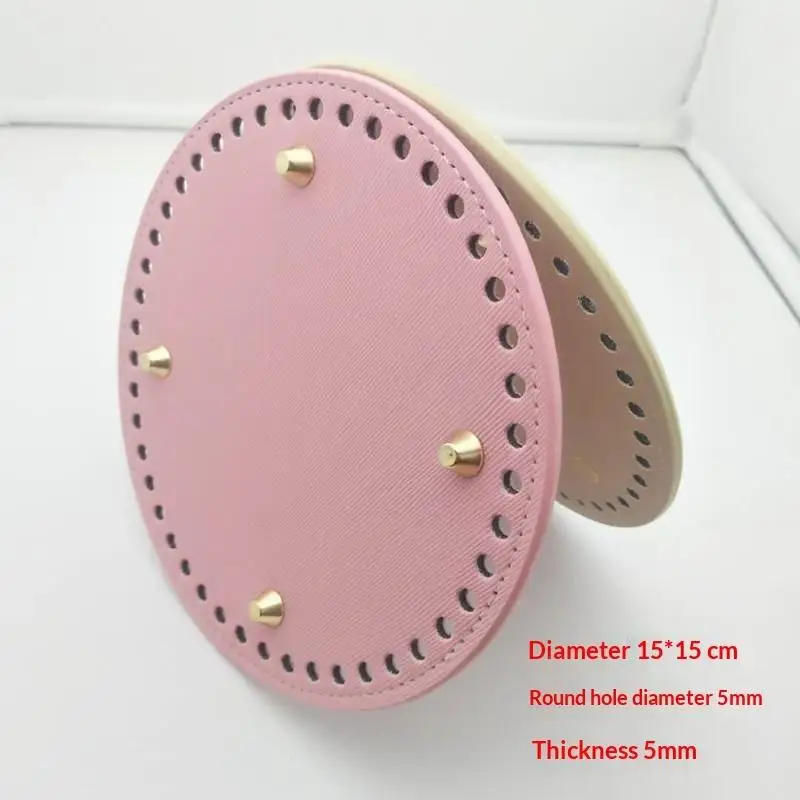 Round PU Leather Bag Base Rivet Design Wear Resistant Bottom for DIY Crochet Knitting Bag Making Projects