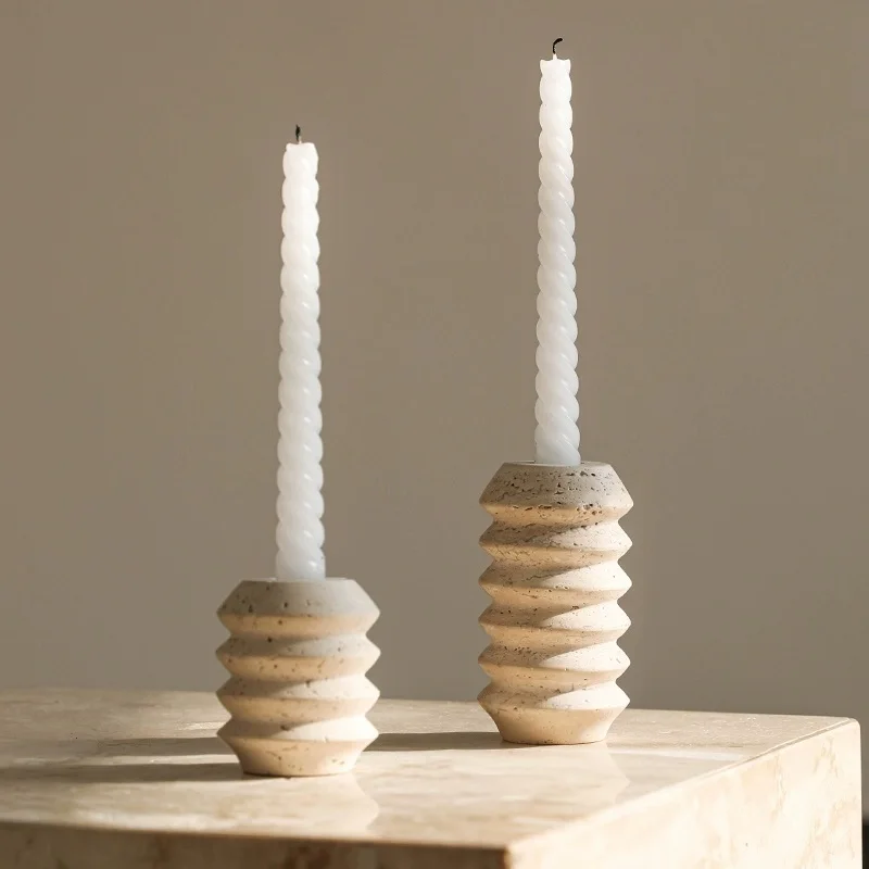 True Natural Travertine Stone Candle Holders  Set Of 2 Premium Marble Candlestick Holder For Wedding Dinning Party Table Cream
