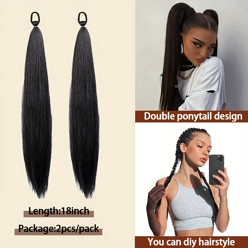 Synthetic 2pcs Braidable Ponytail - High-Temperature Resistant Wigs Straight for Women'S  Natural Look Ponytail Hair Extensions image 3