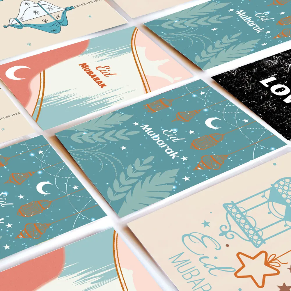 12 Stück islamische Grußkarten und Umschläge – elegante Aquarell-Ramadan-Kareem-Karten, geeignet für Eid Al-Fitr, Partydekorationen