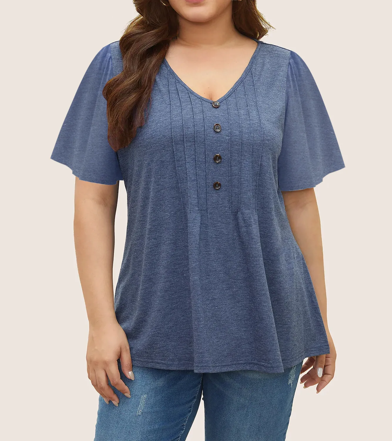 

2025 Women's Plus Size Loose Solid Tops Ladies Casual V-neck Short Sleeve T-shirt