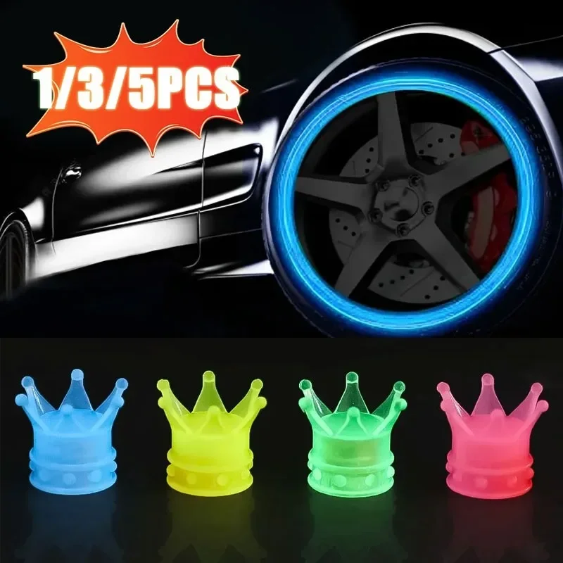 

1/3/5pcs Car Luminous Crown Tire Valve Caps Motorcycle Bike Tyre Decorative Stem Caps Dust-proof Cover Fluorescen Cap