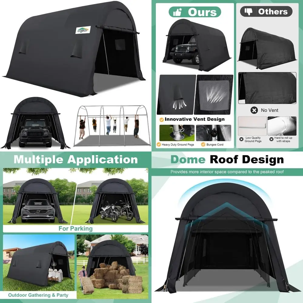 

Carport 10x15 футов для тяжелых условий эксплуатации, портативный гараж, навес для Carport с цельнометаллическим каркасом и вентиляционными отверстиями, круглый стиль для наружного хранения sh