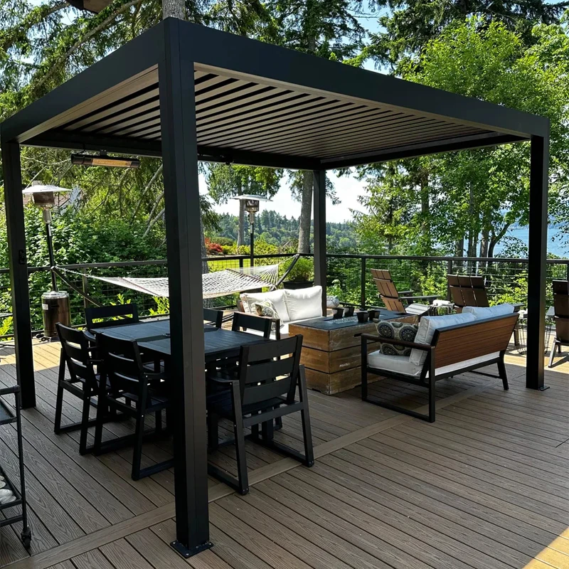 Outdoor Bioclimatic Sunroom Pergola Motorized Aluminum Gazebo Retractable Roof Electric Louver LED Optional Accessory Waterproof