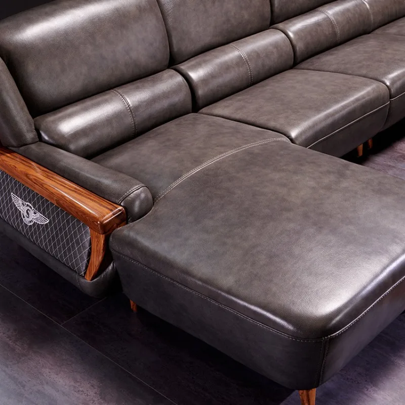 

Manufacturer wholesale European ebony first-layer cowhide sofa, modern simple leather solid wood L-shaped combination sofa