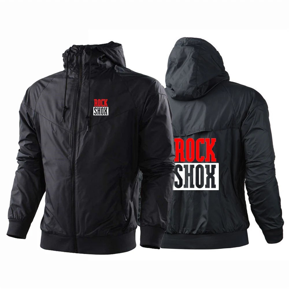 

2024 Rock Shox Rockshox Moutain MTB Biker Bicycler Men Thin Windproof Casual Hooded Color Matching Fashion Print Windbreaker Top