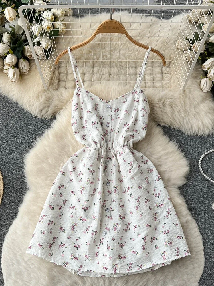 Summer Beach Dress Women Sweet Floral Printed V Neck Short Dresses Ladies Sexy V-neck Backless High Waist Robe Vestidos