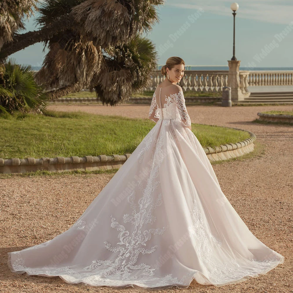 Robes de mariée élégantes pour femmes, appliques en dentelle à col en cœur, robes de princesse personnalisées, manches longues