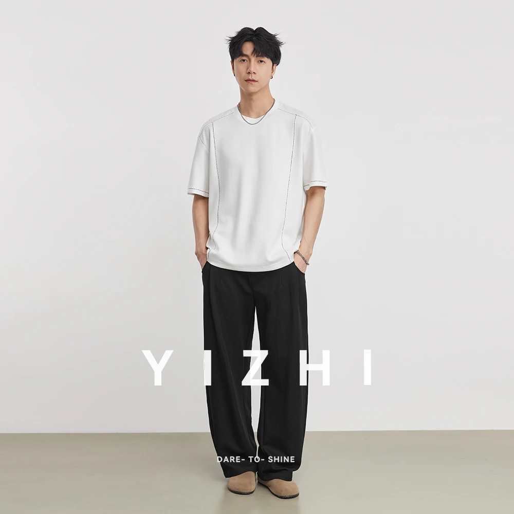 High-End Sense Men's 260g Heavyweight T-Shirt 2026 Summer Minimalist Design Loose Crew Neck Breathable Short Sleeve Tops